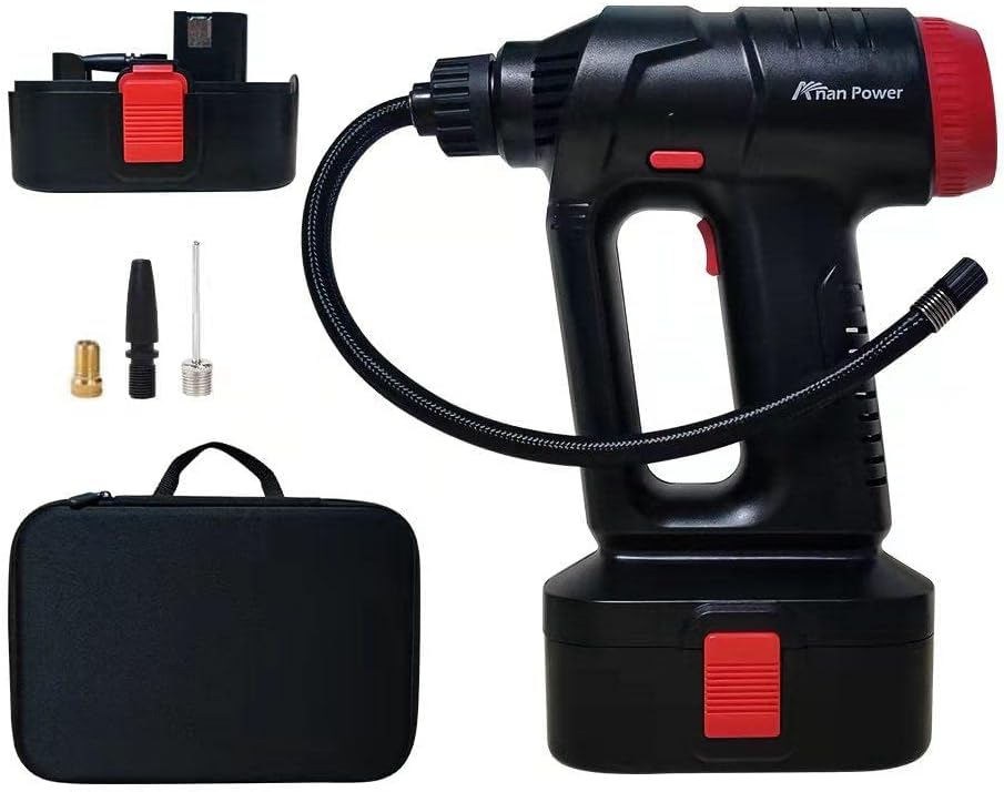 12V Cordless Car Tire Pump with Digital Pressure Gauge, LED Light, Rechargeable Battery Pack, Pack of 2 D28053