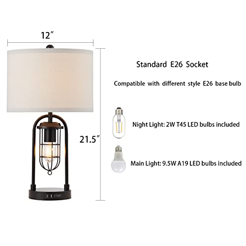 21'' Table Lamps Set of 2 with Night Light and USB Port J125