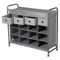 Grey 16 Cubby Shoe Rack Organizer with 4 Drawers B594