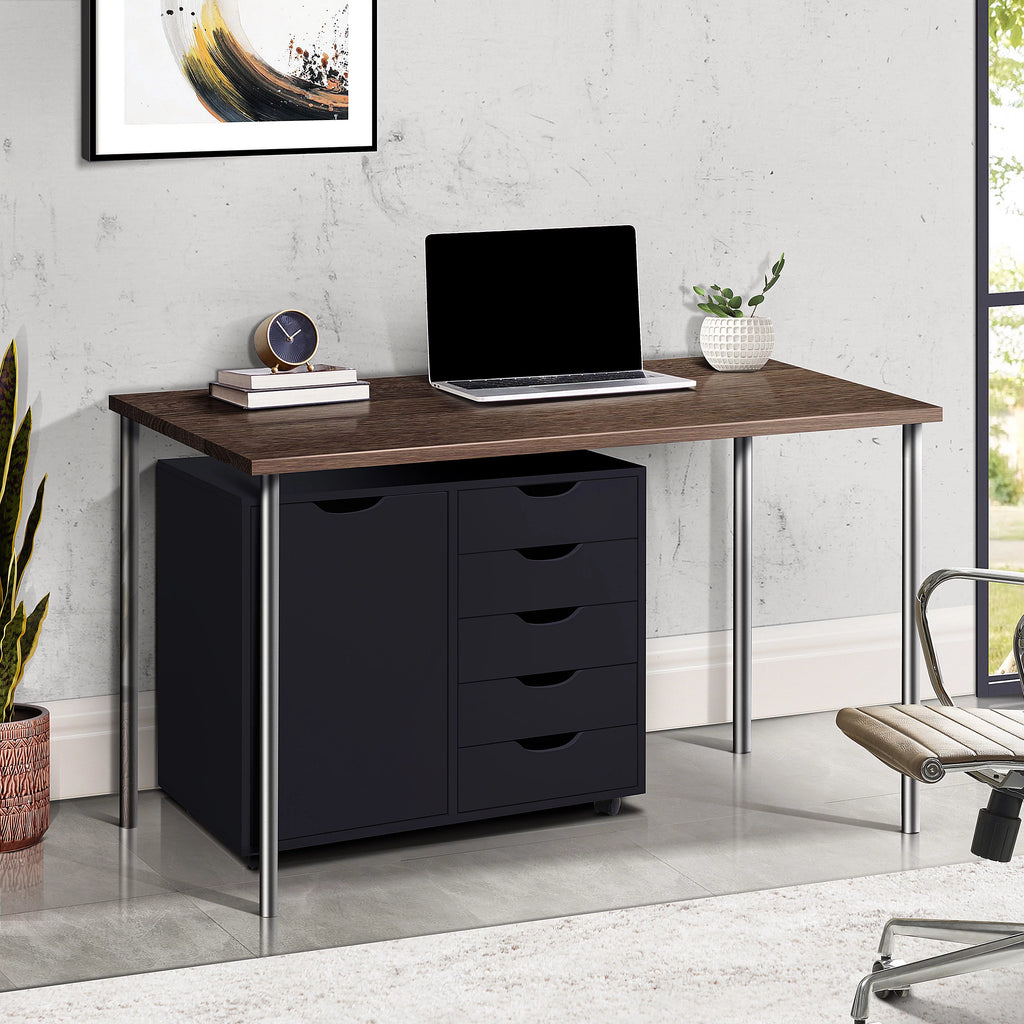 Black 5 Drawer File Cabinet with Wheels B871