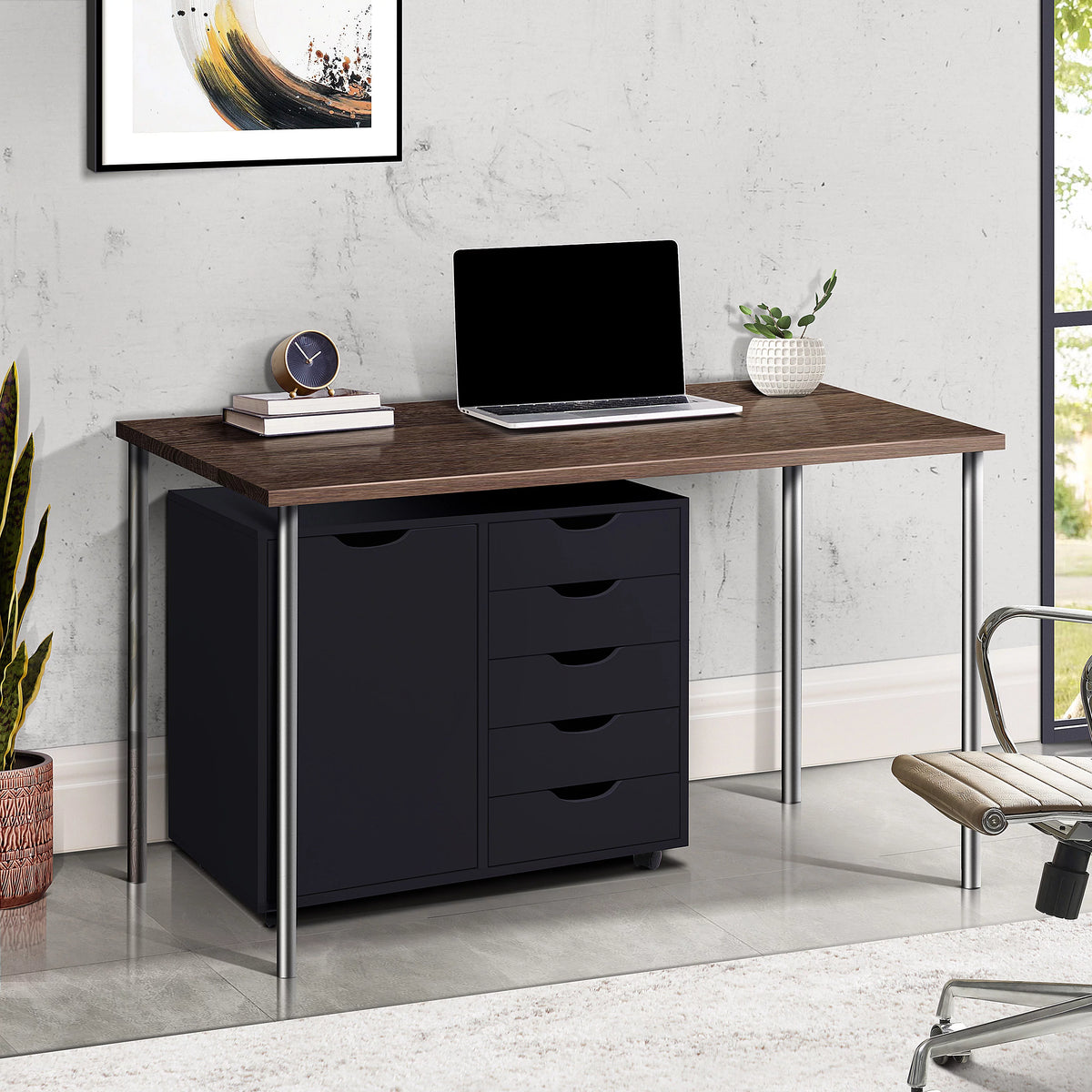 Black 5 Drawer File Cabinet with Wheels B871