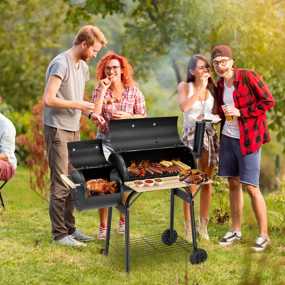 Charcoal Grill with Offset Smoker & Side Table Z188458