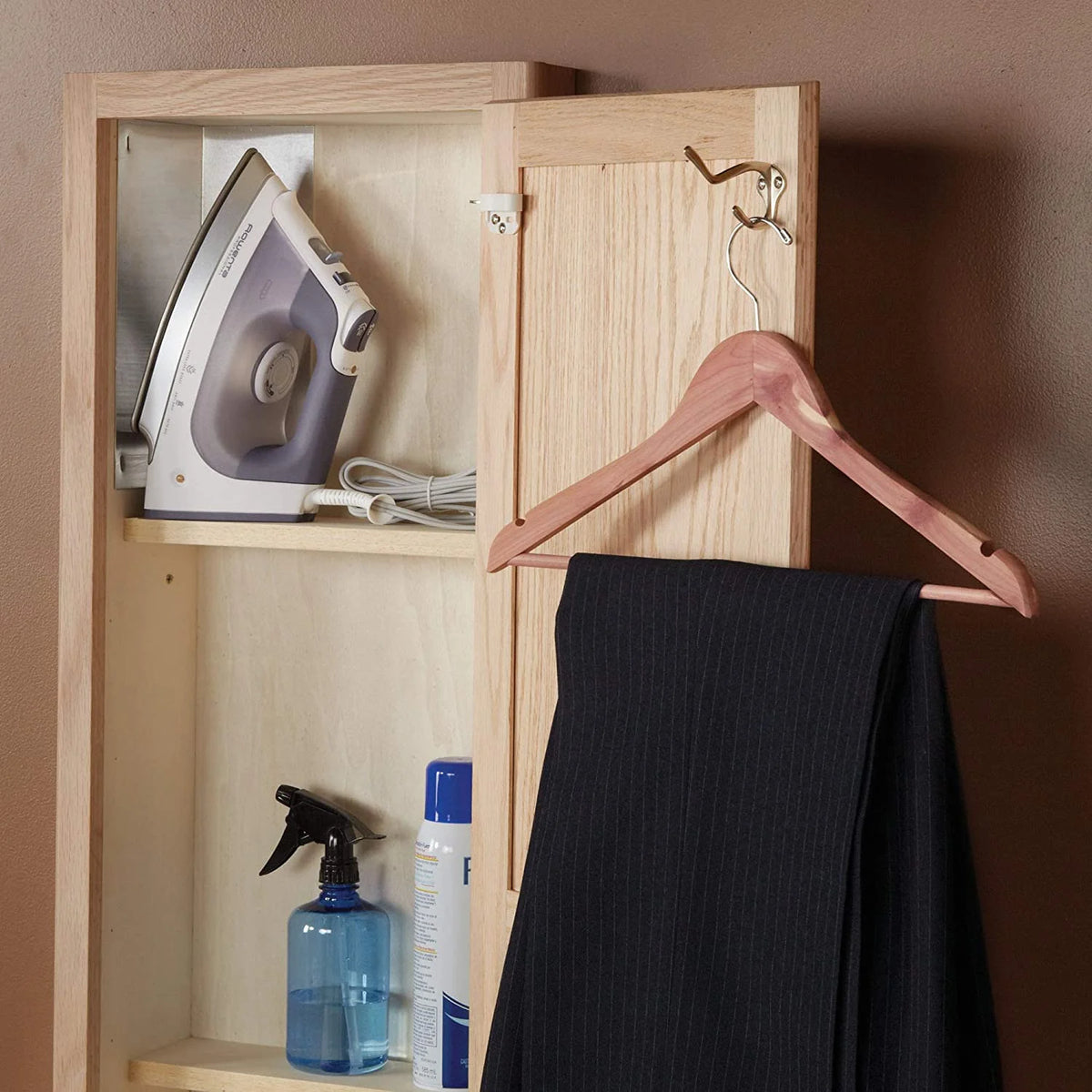 Recessed Ironing Board Cabinet with Storage Shelves A2595