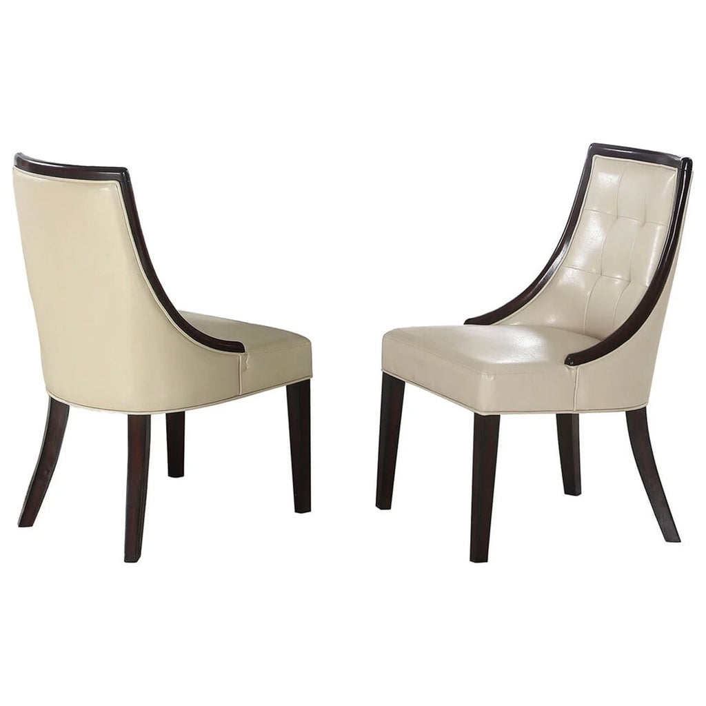 Ivory Espresso Faux Leather Dining Side Chairs Set of 2 G36953