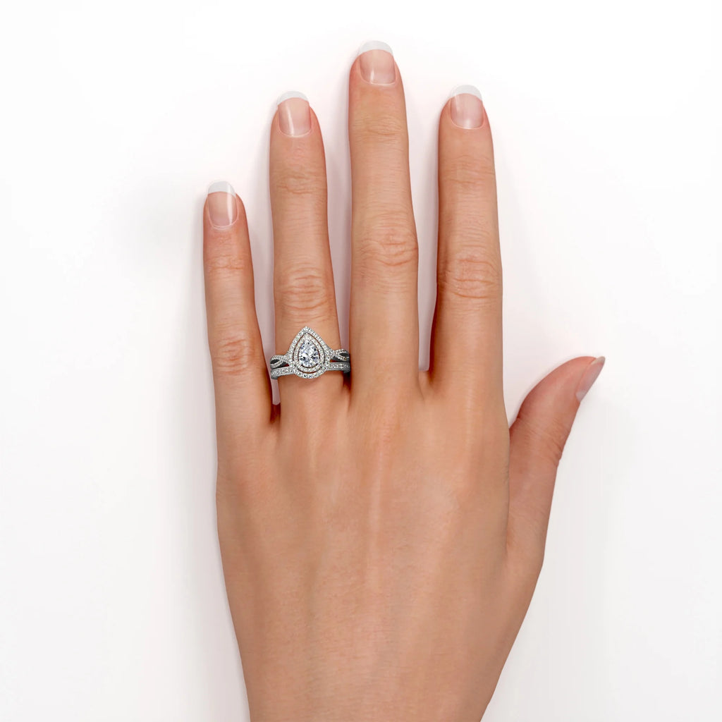 1.75 Carat Almond Shape Moissanite Crossover Wedding Set V40076