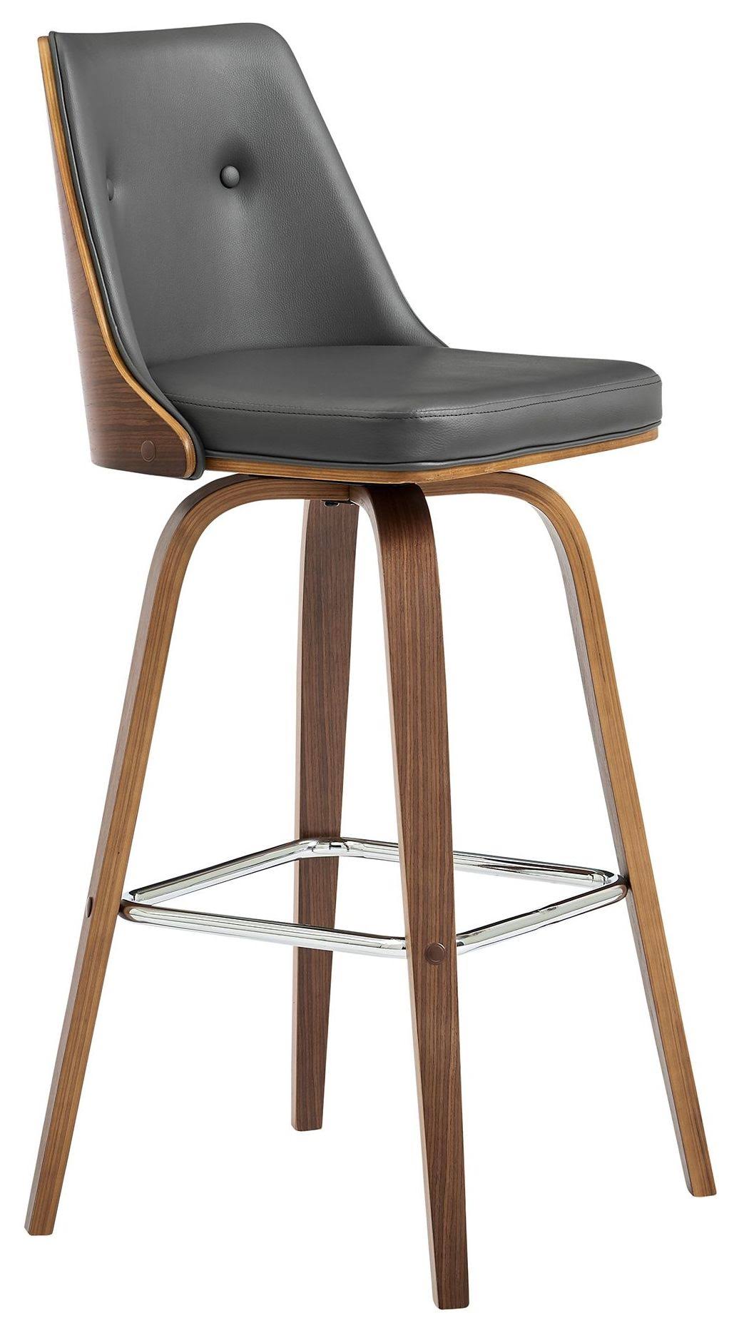 Gray Faux Leather and Walnut Wood Swivel Counter Stool N46485