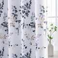 Blackout Grommet Curtains 84 Inch Long, Grey and Turquoise Floral Printing, 2 Panels K6078