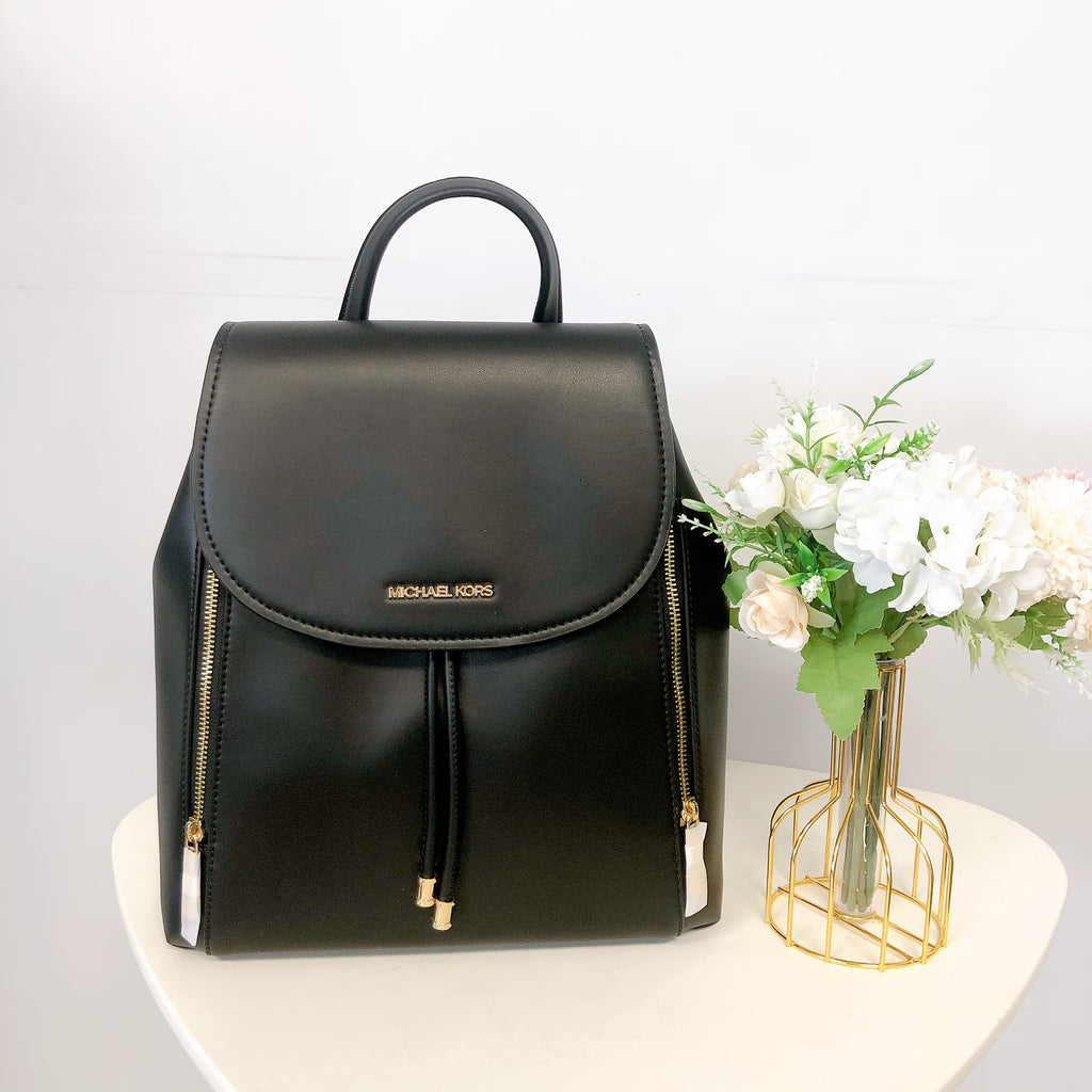 Black Leather Drawstring Backpack I758542