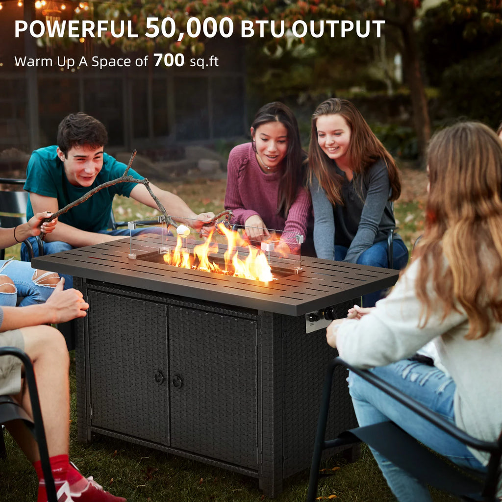 43'' Propane Fire Pit Table 60,000 BTU Wicker Rattan Base R392