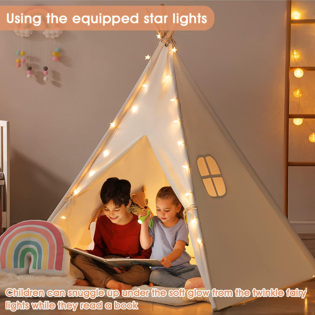 White Canvas Kids Teepee Tent with Padded Mat & Carry Case H852