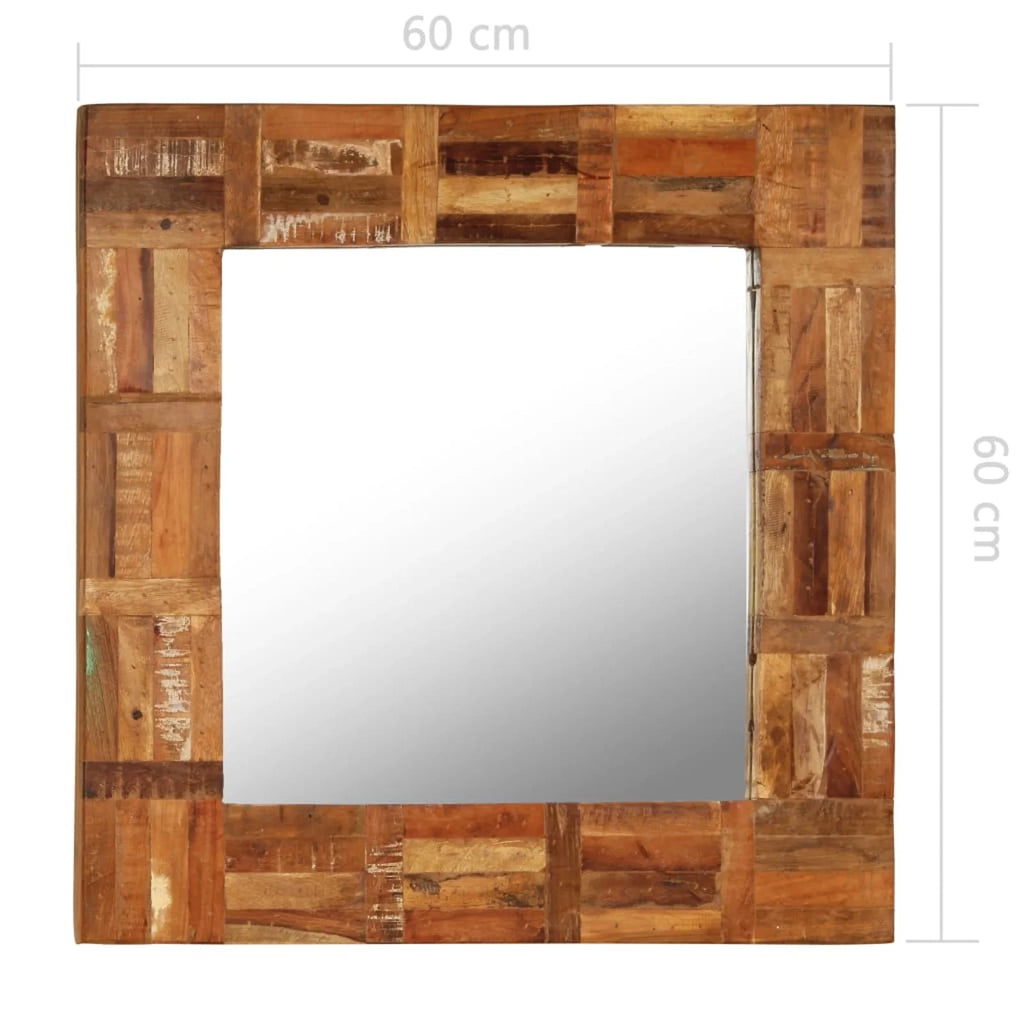 Reclaimed Wood Frame Glass Wall Mirror 23.6 x 23.6 Inches M434