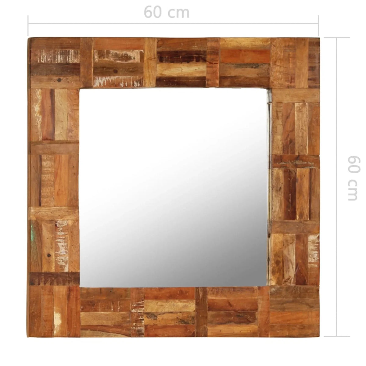 Reclaimed Wood Frame Glass Wall Mirror 23.6 x 23.6 Inches M434