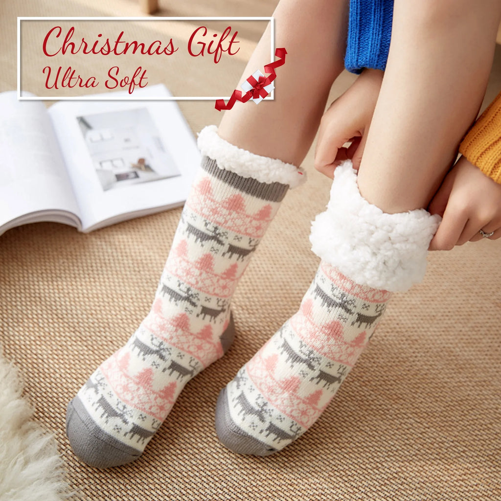 3 Pairs Non Skid Warm Thermal Plush Fuzzy Slipper Socks C297