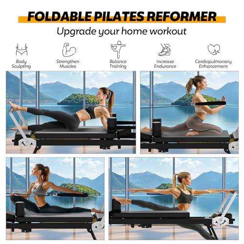Foldable Portable Pilates Reformer with Adjustable Resistance J763