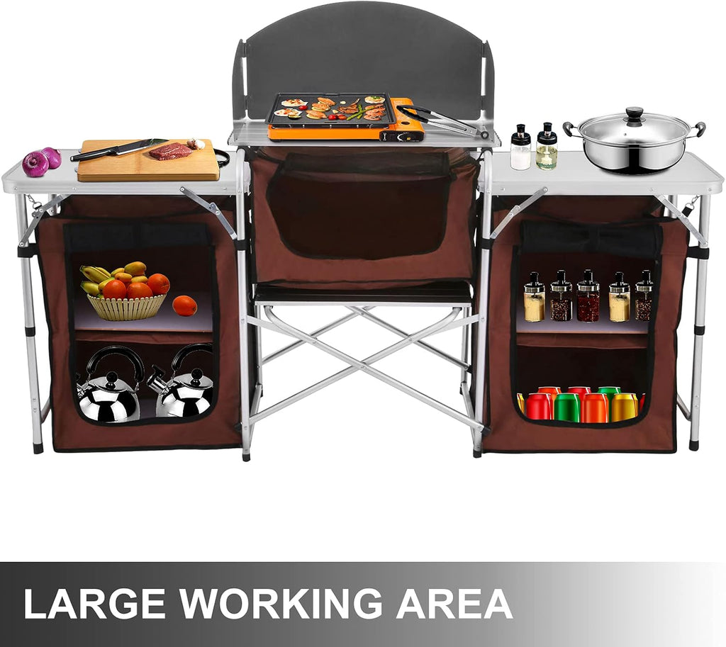 Camping Kitchen Table with 2 Side Tables R58790