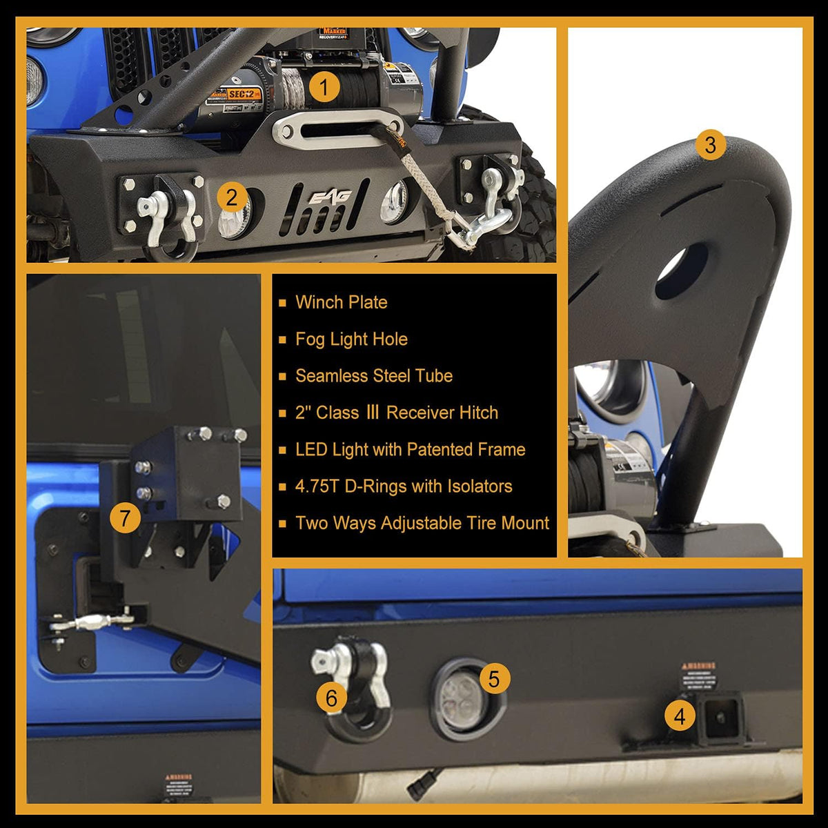 Front Bumper and Rear Bumper with Tire Carrier Combo for Wrangler JK X302701