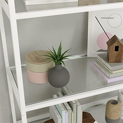 5 Shelf Metal Framed Glass Bookcase in Flat White I516378