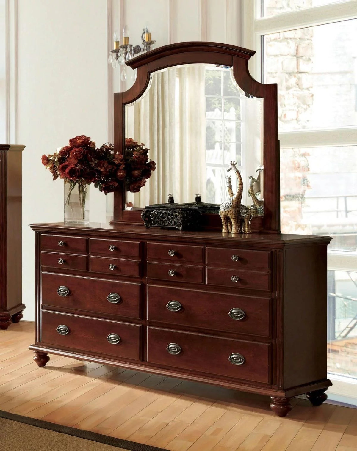 Cherry Solid Wood King Bedroom Set 5pcs N40297