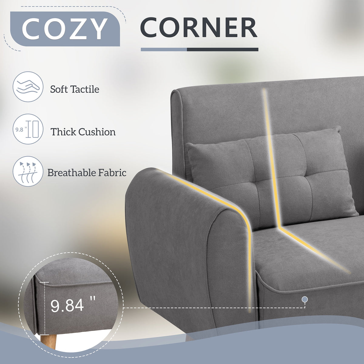 Dark Grey Fabric Upholstered 2-Seat Sofa I521023