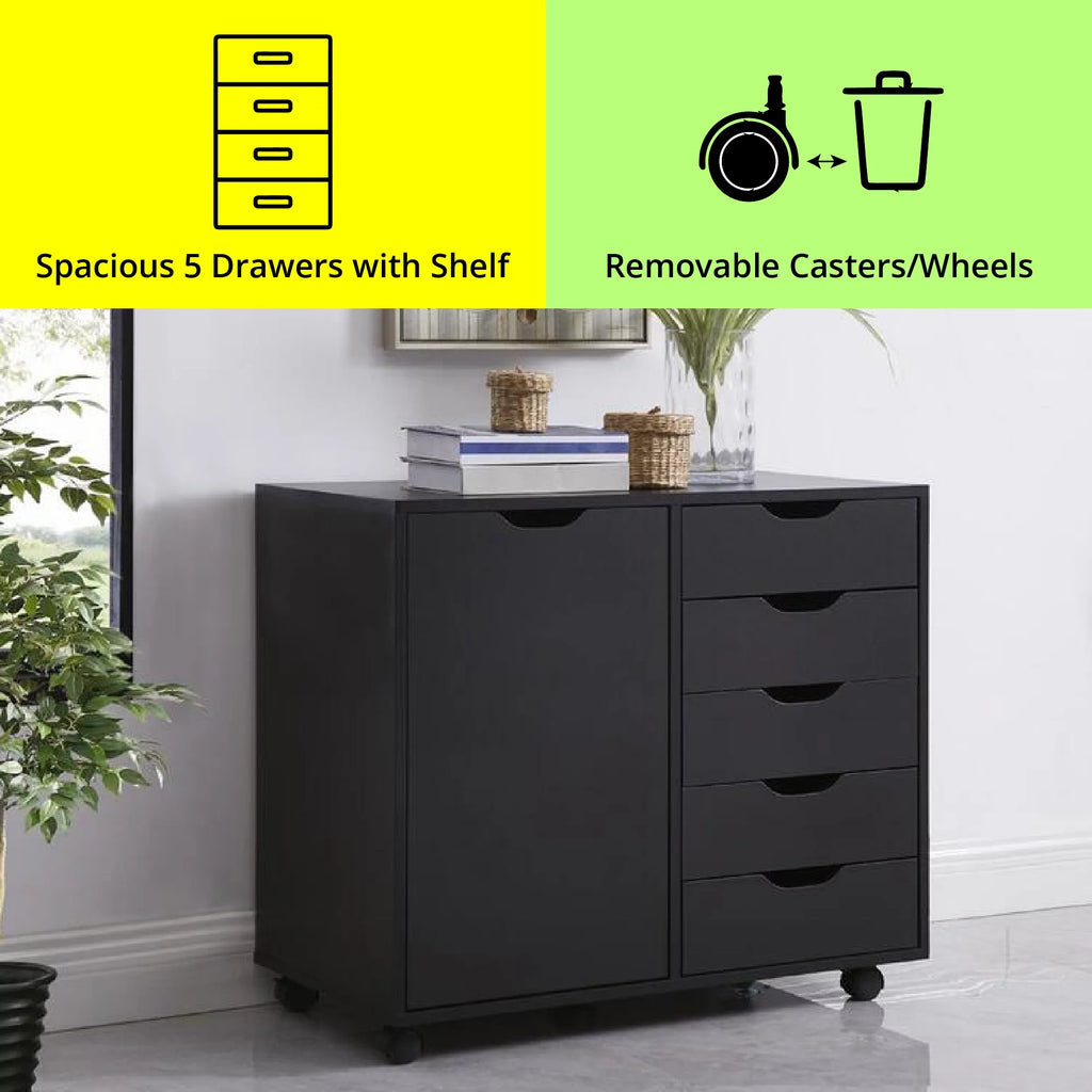 Black 5 Drawer File Cabinet with Wheels B871
