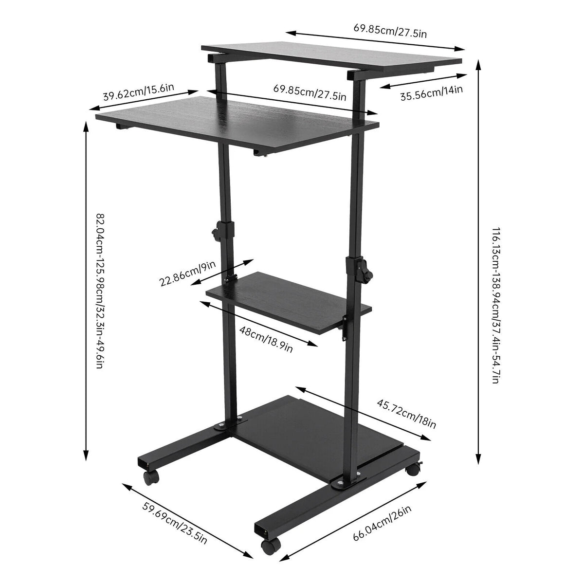 Black Adjustable Mobile Standing Desk C6315