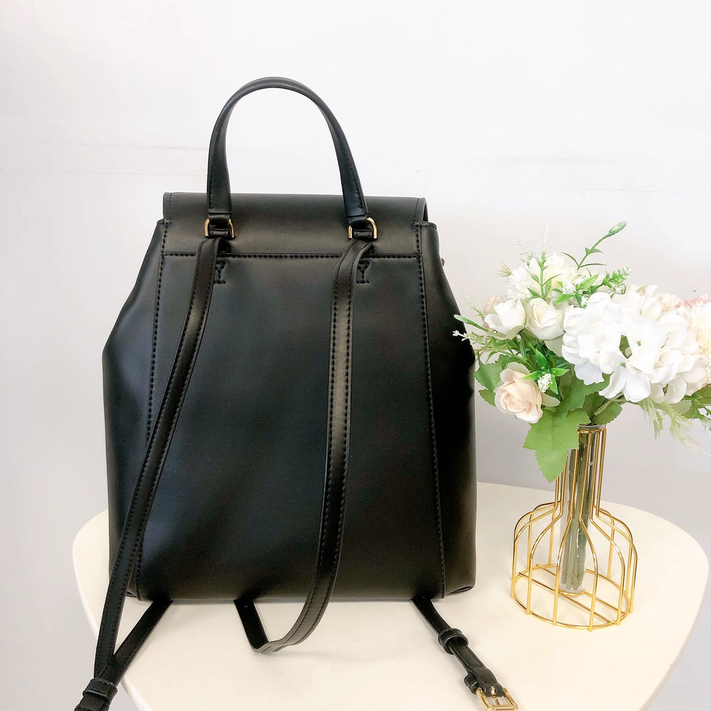 Black Leather Drawstring Backpack I758542