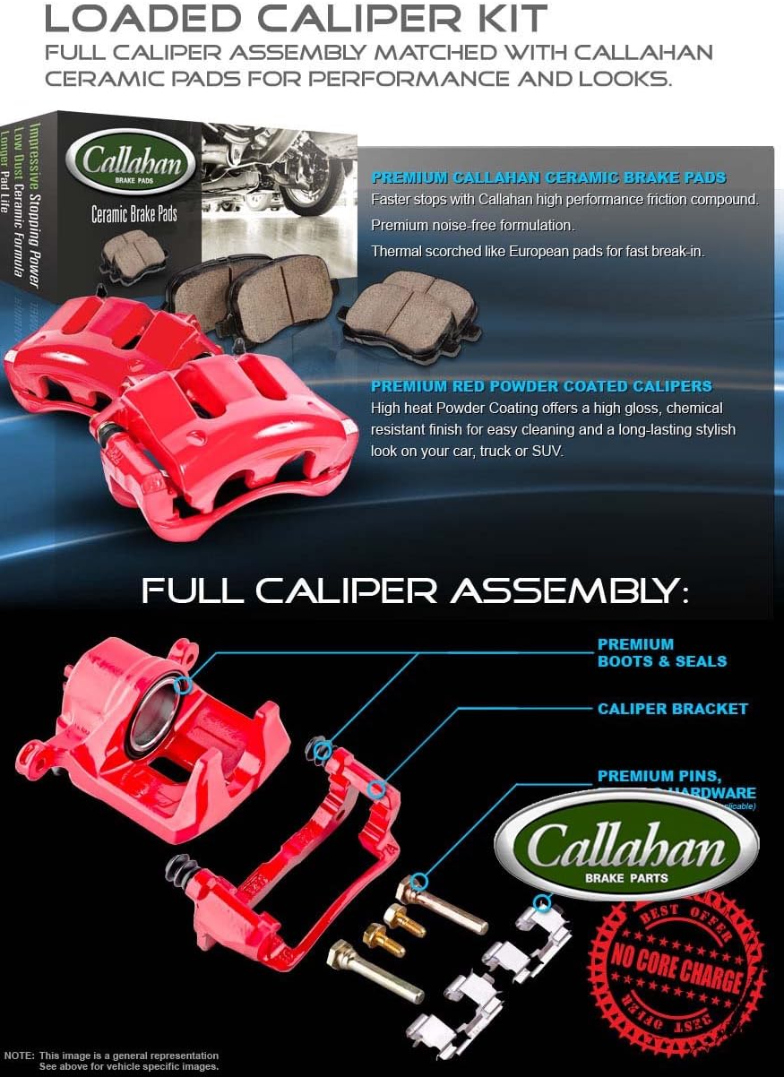 Red Powder Coated Caliper Assembly Set with Ceramic Brake Pads and Sensors N3525