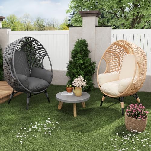 Oversized Wicker Egg Chair with Stand Cushion 500lbs Capacity U3309