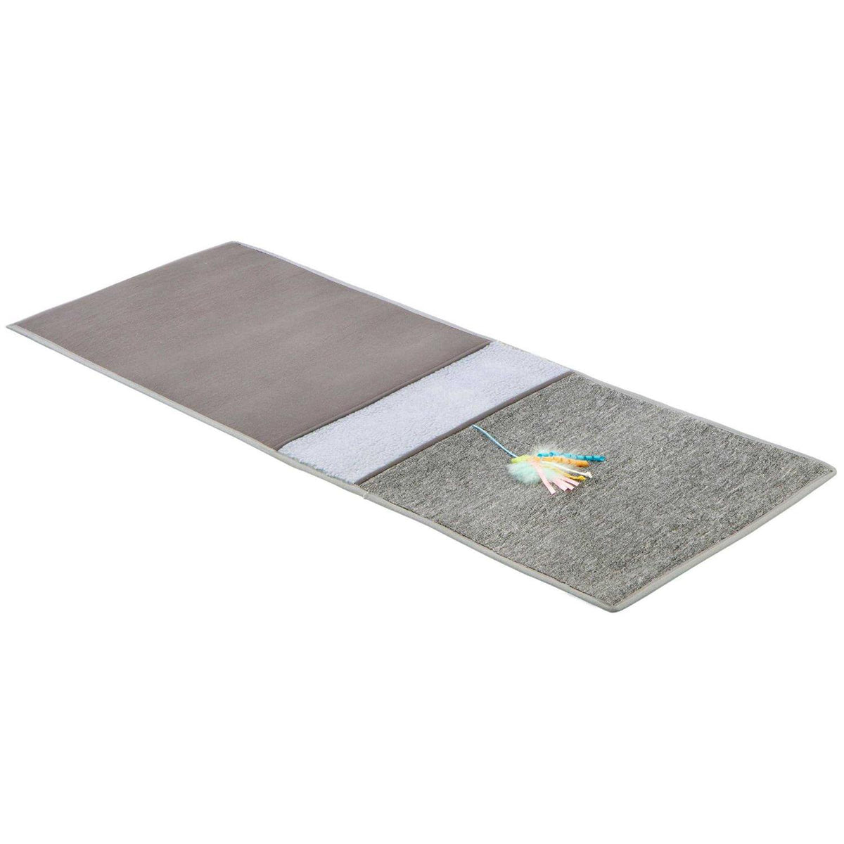 Carpet & Sherpa Cat Scratch Mat with Ribbon Toy S47306