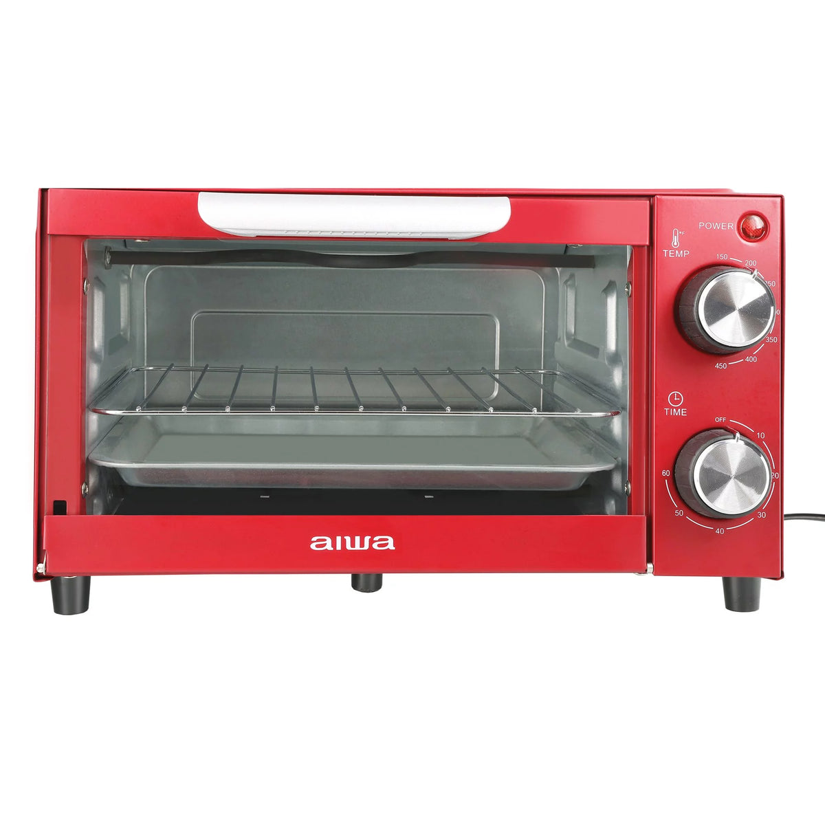 750W Red 4 Slice Toaster Oven with Baking Tray V24357