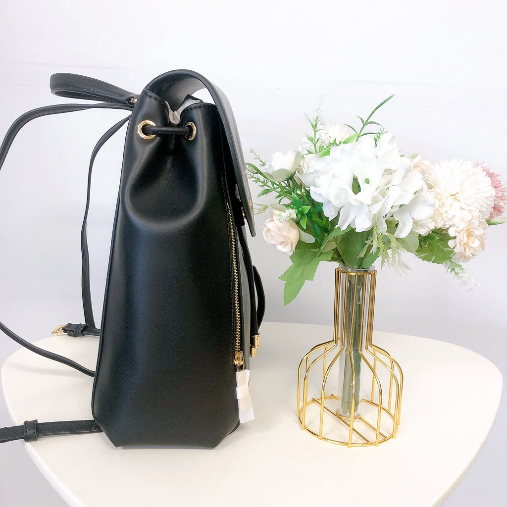 Black Leather Drawstring Backpack I758542