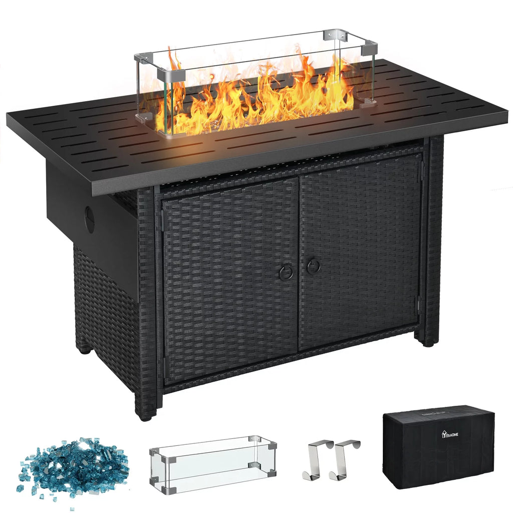 43'' Propane Fire Pit Table 60,000 BTU Wicker Rattan Base R392