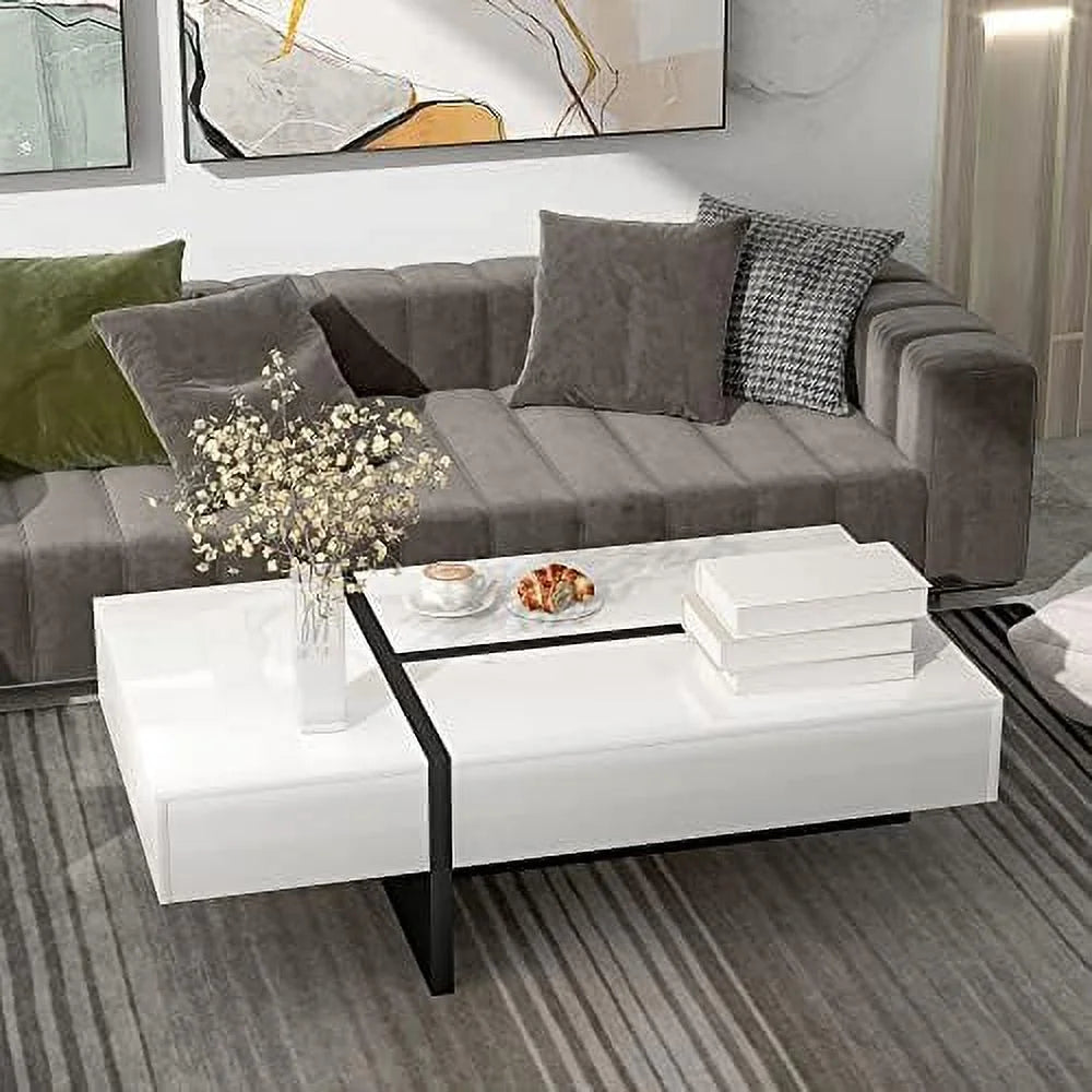 LED Coffee Table 31.5 Inch High Gloss with 16-Color Light and Remote Control U618943