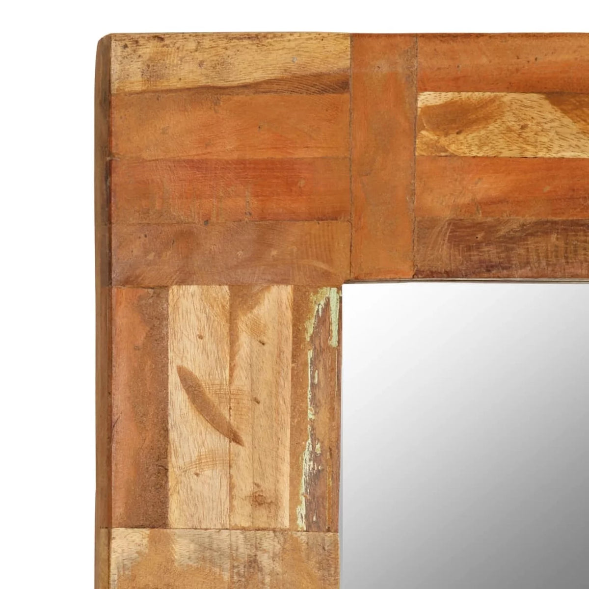 Reclaimed Wood Frame Glass Wall Mirror 23.6 x 23.6 Inches M434