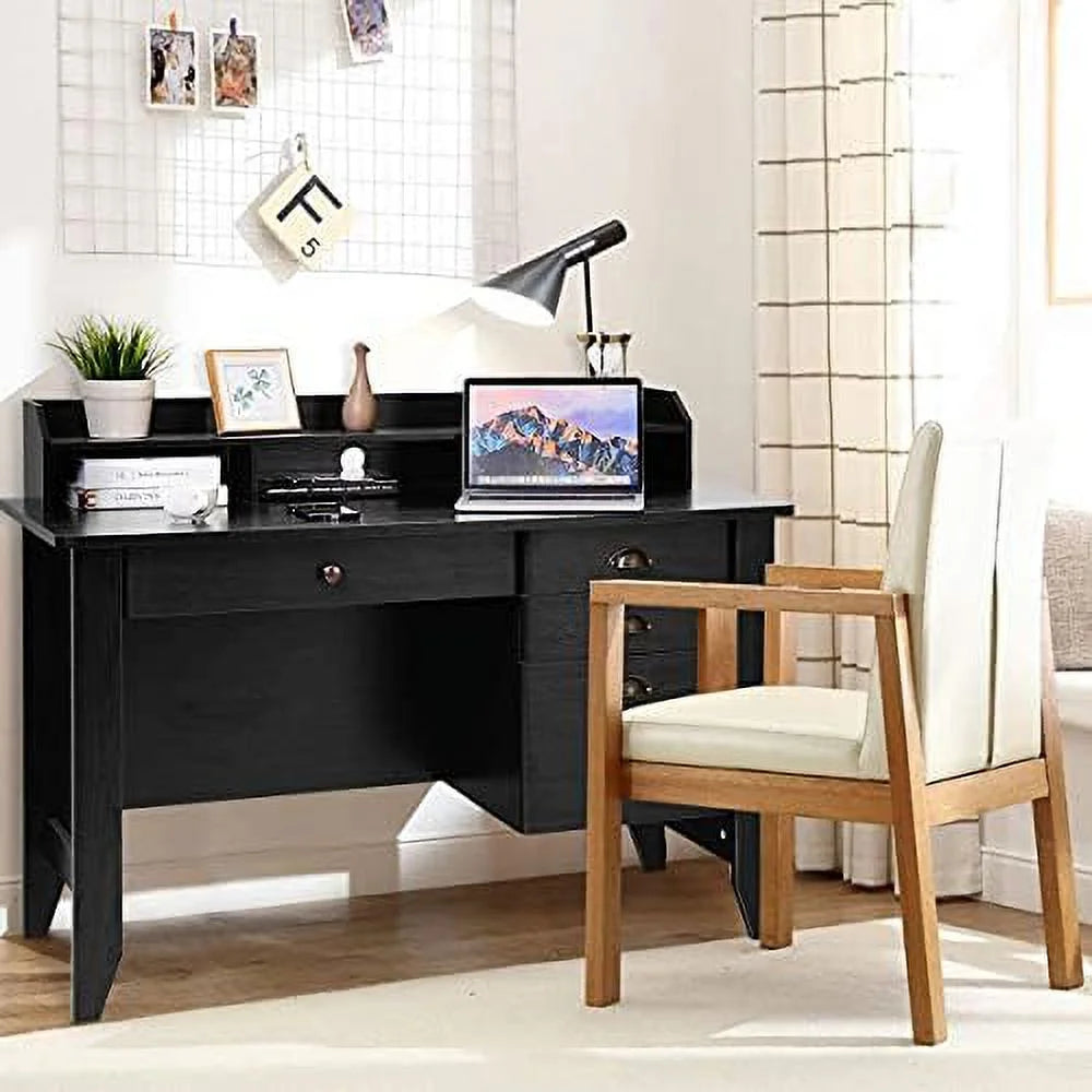 Brown Wooden Computer Desk with 4 Drawers and Bookshelf Q833