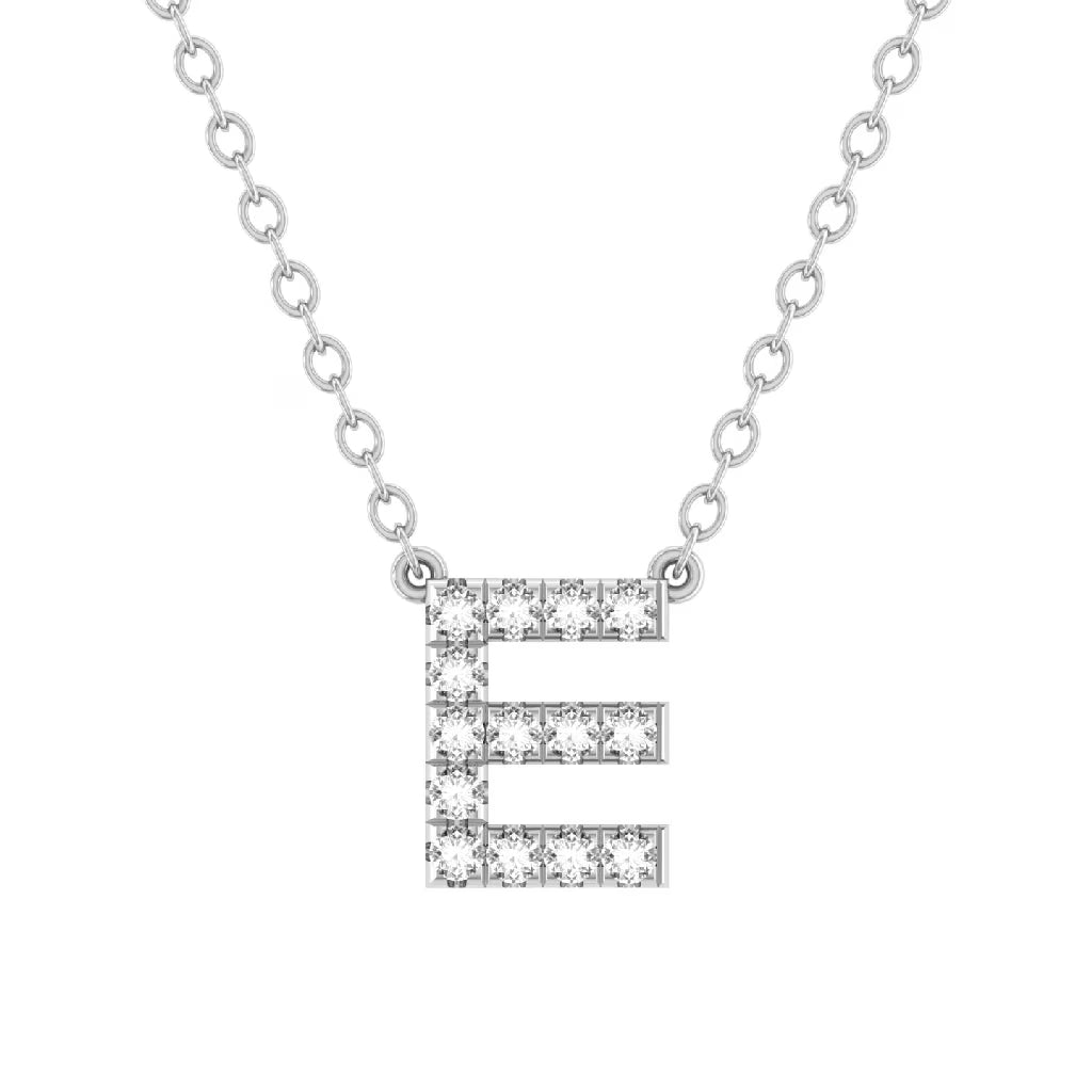 14K White Gold Diamond Initial Pendant Necklace with Silver Cable Chain, 18" S996