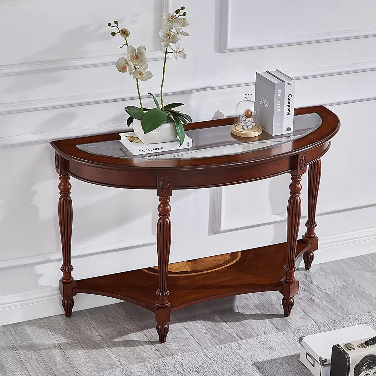 Dark Brown Oak Wood Console Table with Storage Shelf E596023