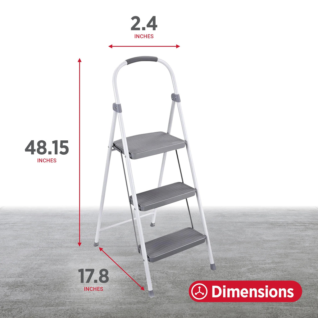 3 Step Folding Steel Step Stool, White F83174