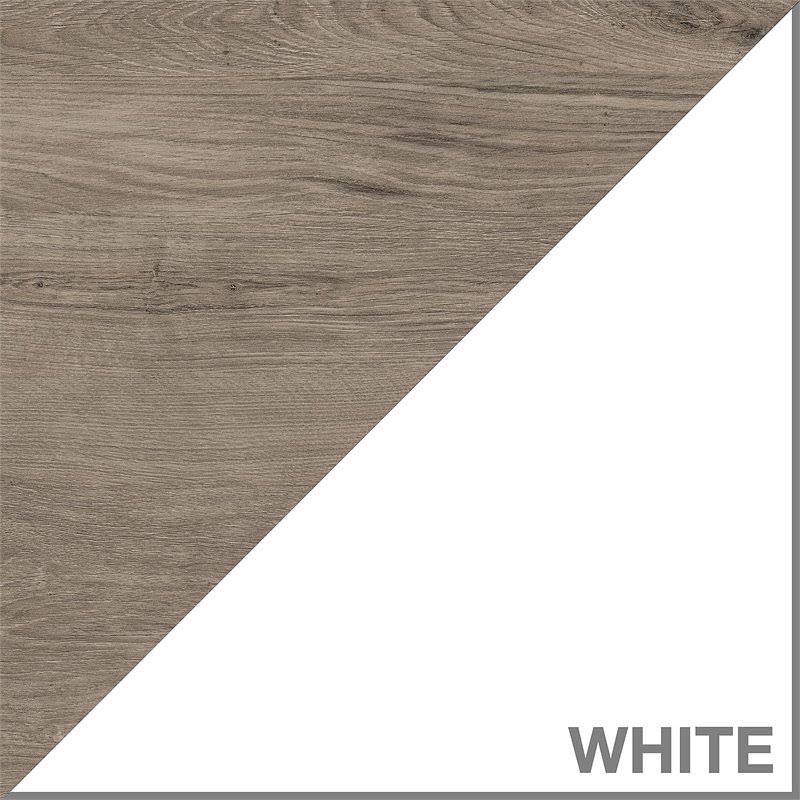 60W L Shaped Computer Desk with Storage and Mid Back Tufted Office Chair in Pure White and Shiplap Gray H39348
