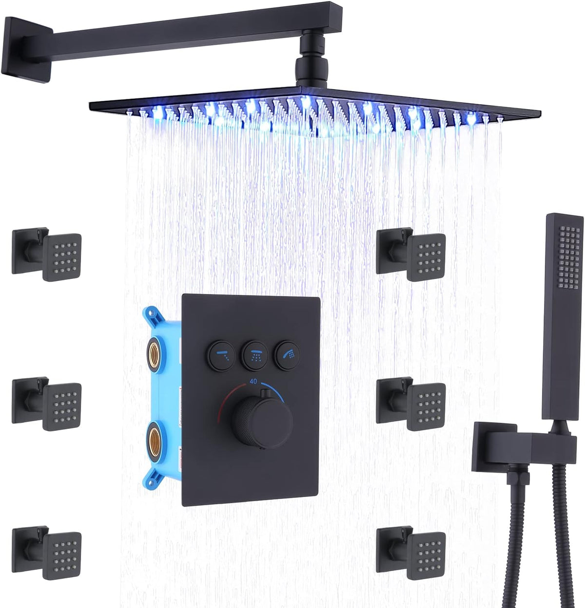 16 Inch Rain Shower Head System with Body Jets and Handheld Shower Faucet Fixture Set V36498