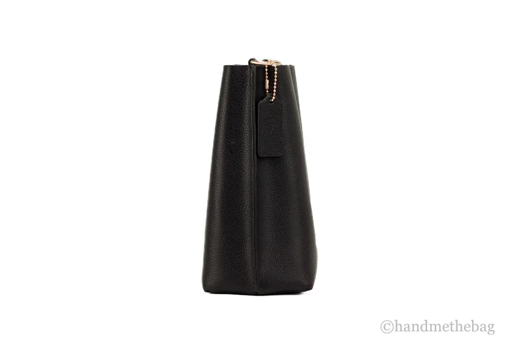 Black Doublefaced Leather Bucket Crossbody Handbag P3041