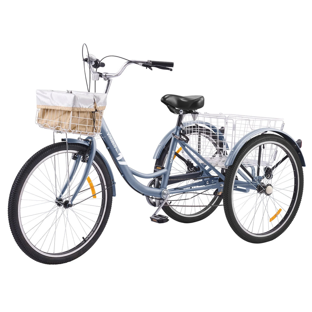 24 Inch 7 Speed Adult Trike with 2 Baskets Matte Gray J388739
