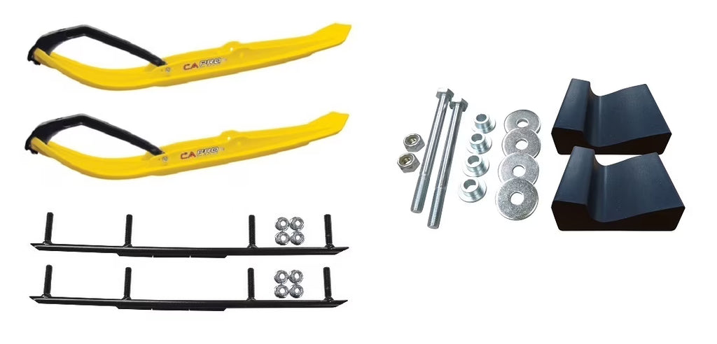 Yellow XT Snowmobile Skis with 6" Round Bars Complete Kit H404