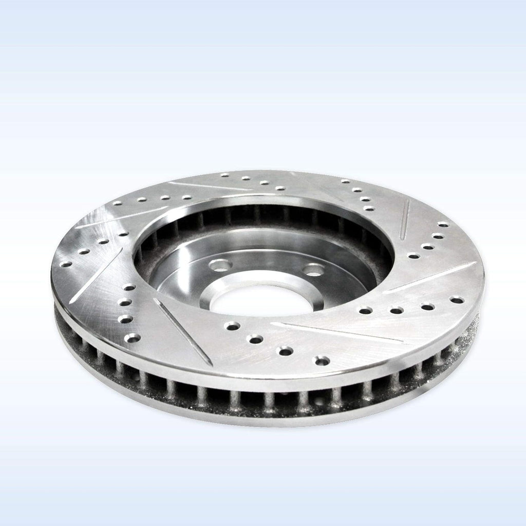 Silver Drilled Slotted Brake Rotors and Semi Metallic Brake Pads F646