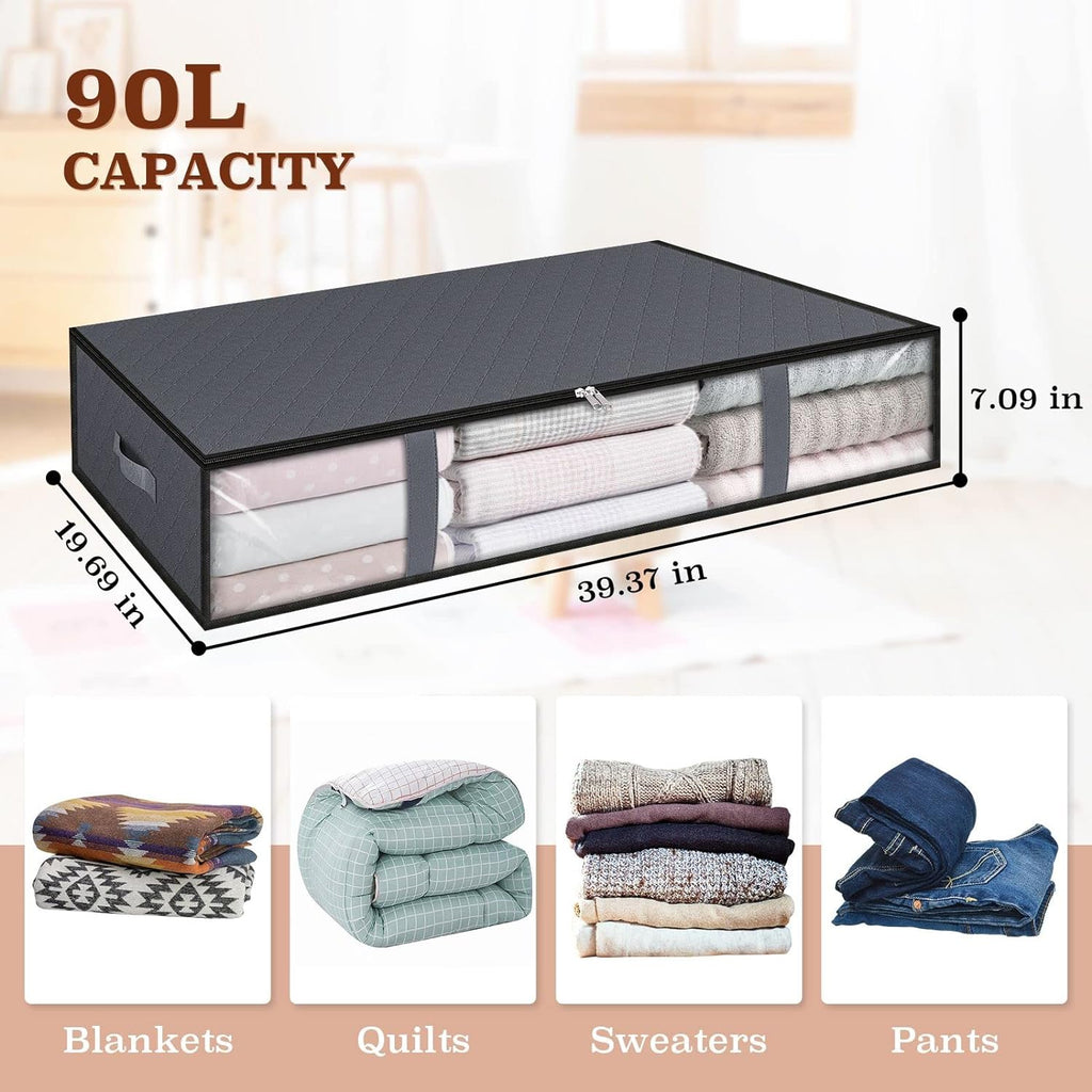 90L 3 Pack Grey Foldable Storage Bins with Durable Handles I421496