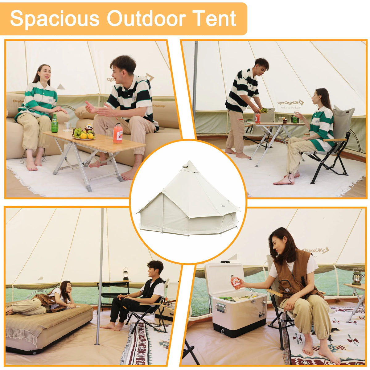 Canvas Bell Tent with Stove Jack Hole, 8-People 4 Seasons I37036
