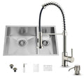 Undermount Stainless Steel Kitchen Sink with Faucet, Grid, Two Strainers and Dispenser W387