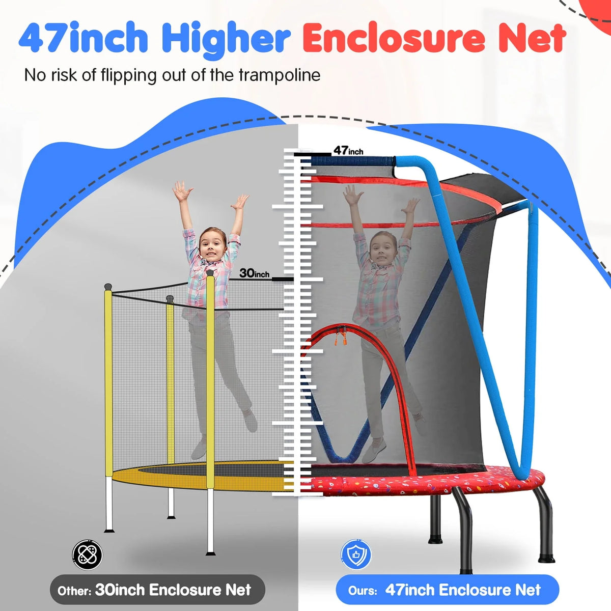 66 Kids Trampoline with Basketball Hoop and Safety Enclosure Net T44190