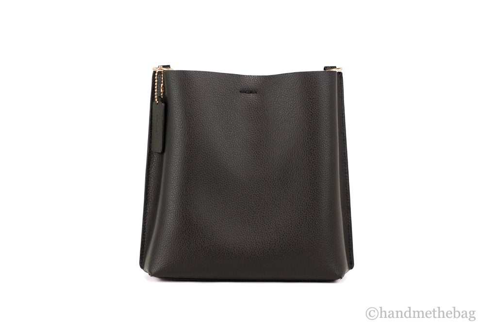 Black Doublefaced Leather Bucket Crossbody Handbag P3041