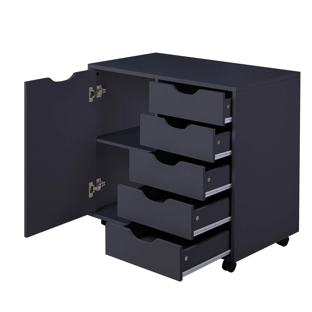 Black 5 Drawer File Cabinet with Wheels B871